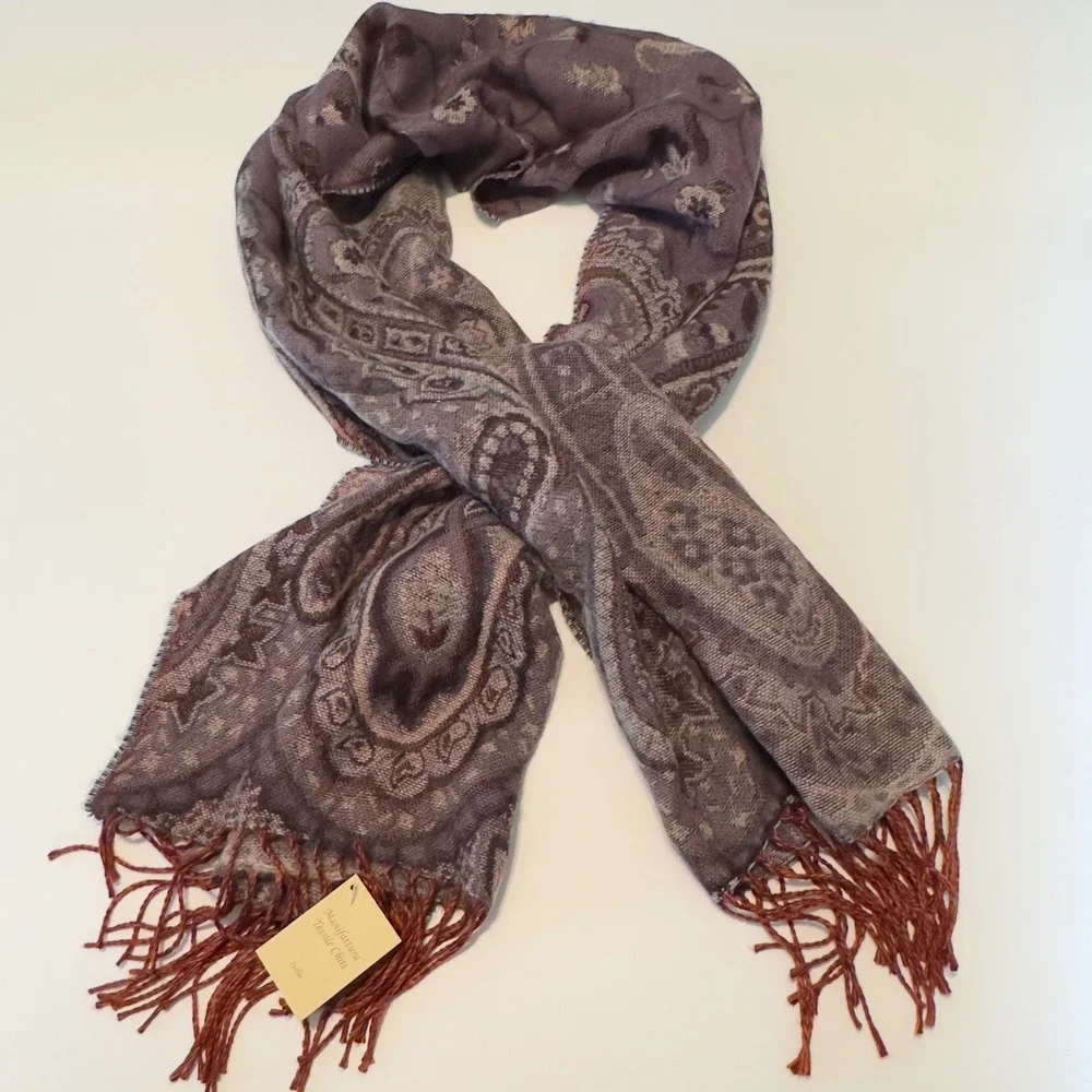 Manifattura Tessile Chiti Scarf Purple Paisley Italian Wrap NEW 82x30 Shawl